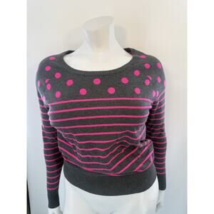 Torrid Womens Gray Pink Polka-dot Striped Sweater Size 00 12 Pullover Crewneck